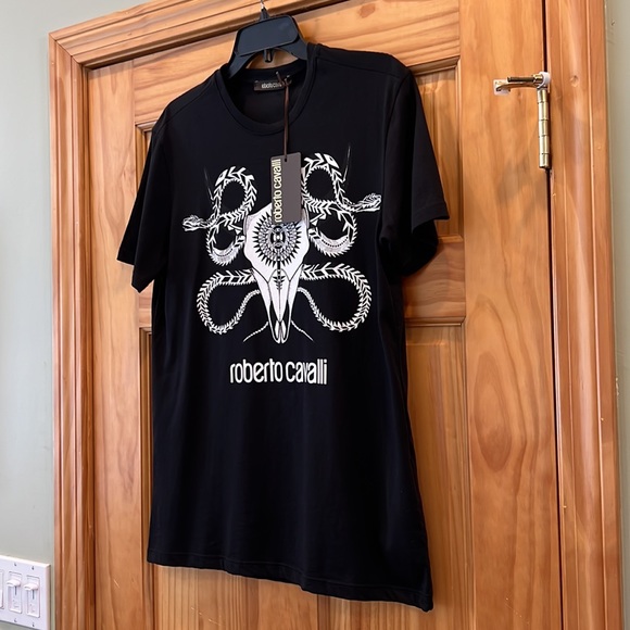 New with tags, Roberto Cavalli Men's Black Logo Graphic Print Short Sleeve Tee - Picture 4 of 8
